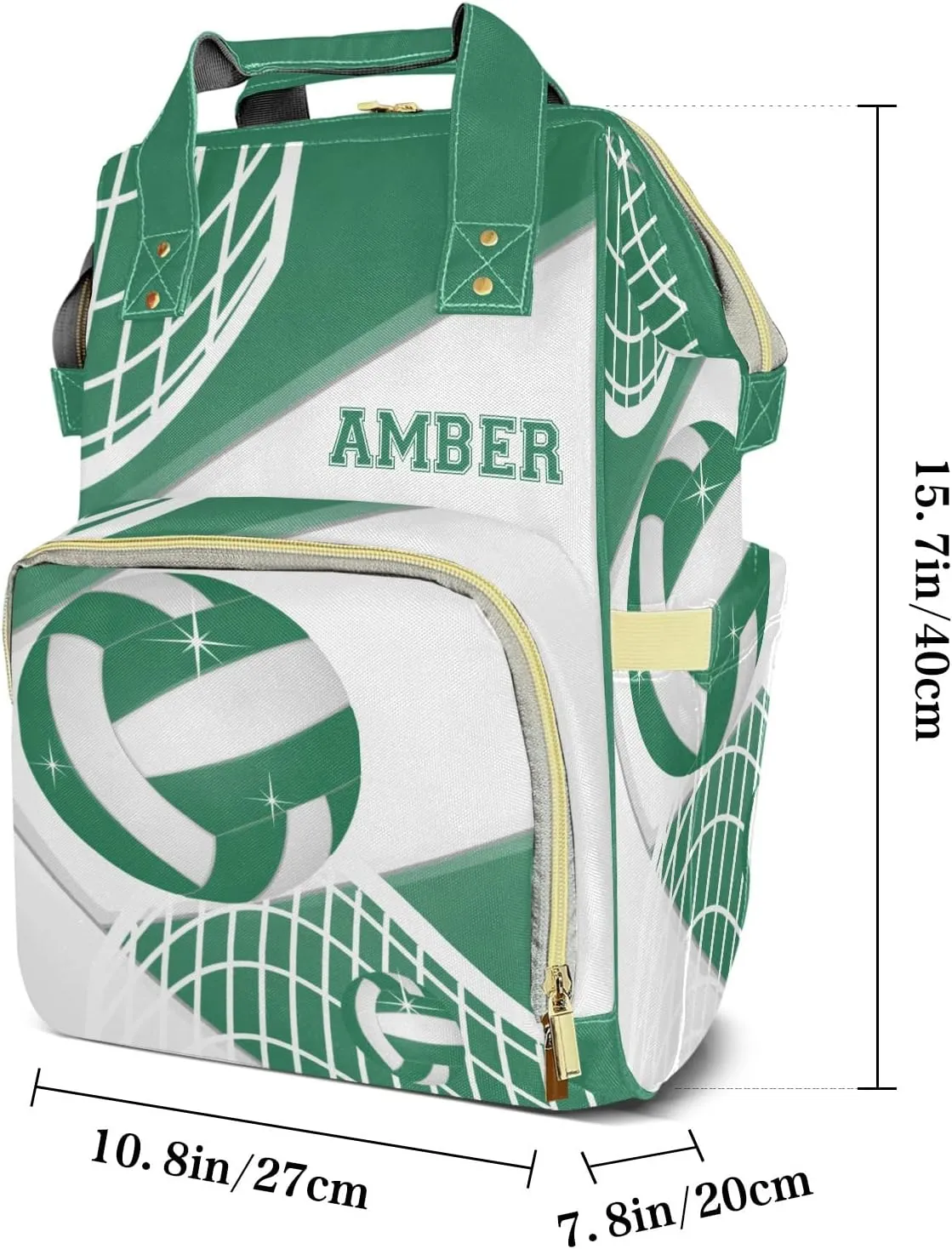 Volleyball Green Diaper Bags Customized Mummy Nursing Casual Daypack Hiking Camping Baby Bags for Mom