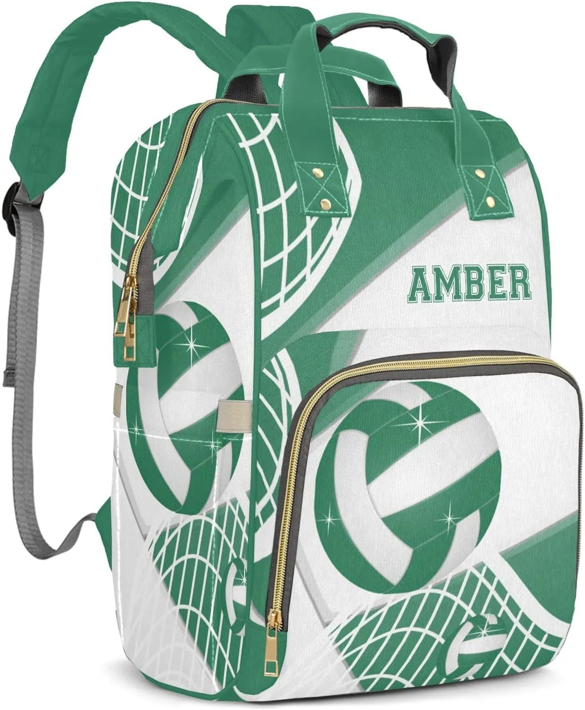 Volleyball Green Diaper Bags Customized Mummy Nursing Casual Daypack Hiking Camping Baby Bags for Mom