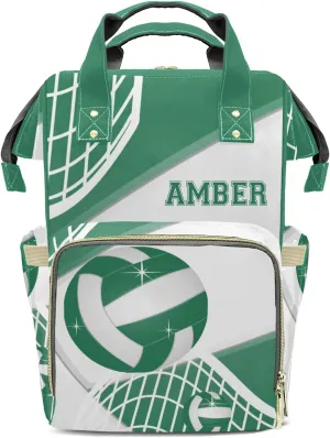 Volleyball Green Diaper Bags Customized Mummy Nursing Casual Daypack Hiking Camping Baby Bags for Mom