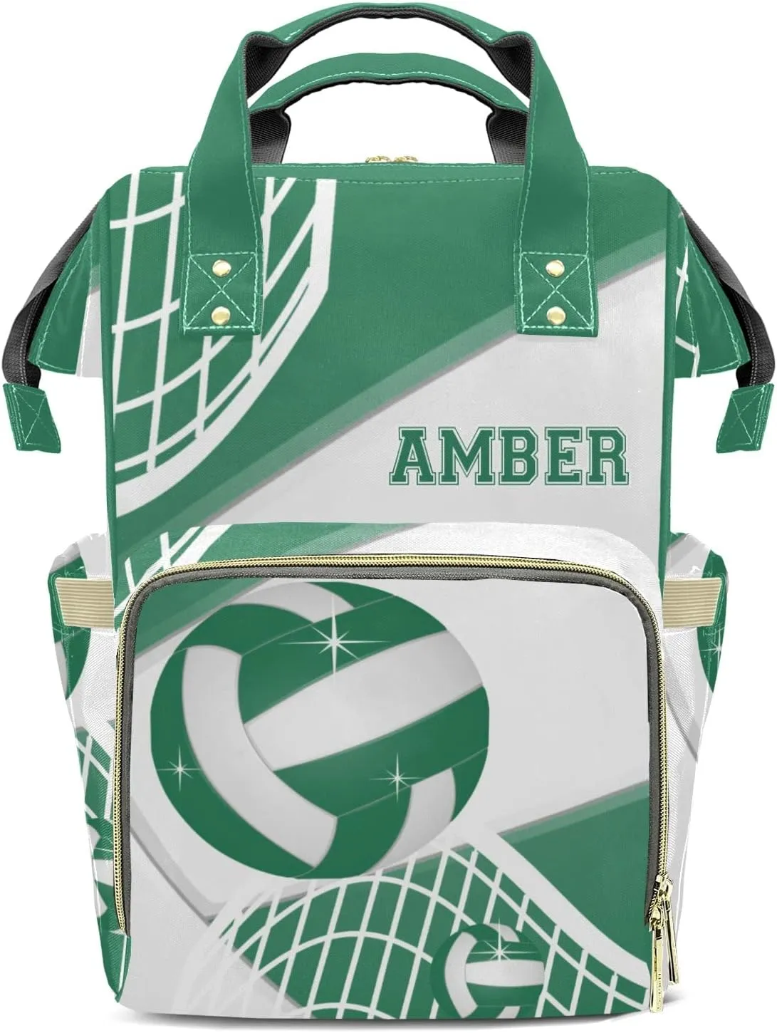 Volleyball Green Diaper Bags Customized Mummy Nursing Casual Daypack Hiking Camping Baby Bags for Mom
