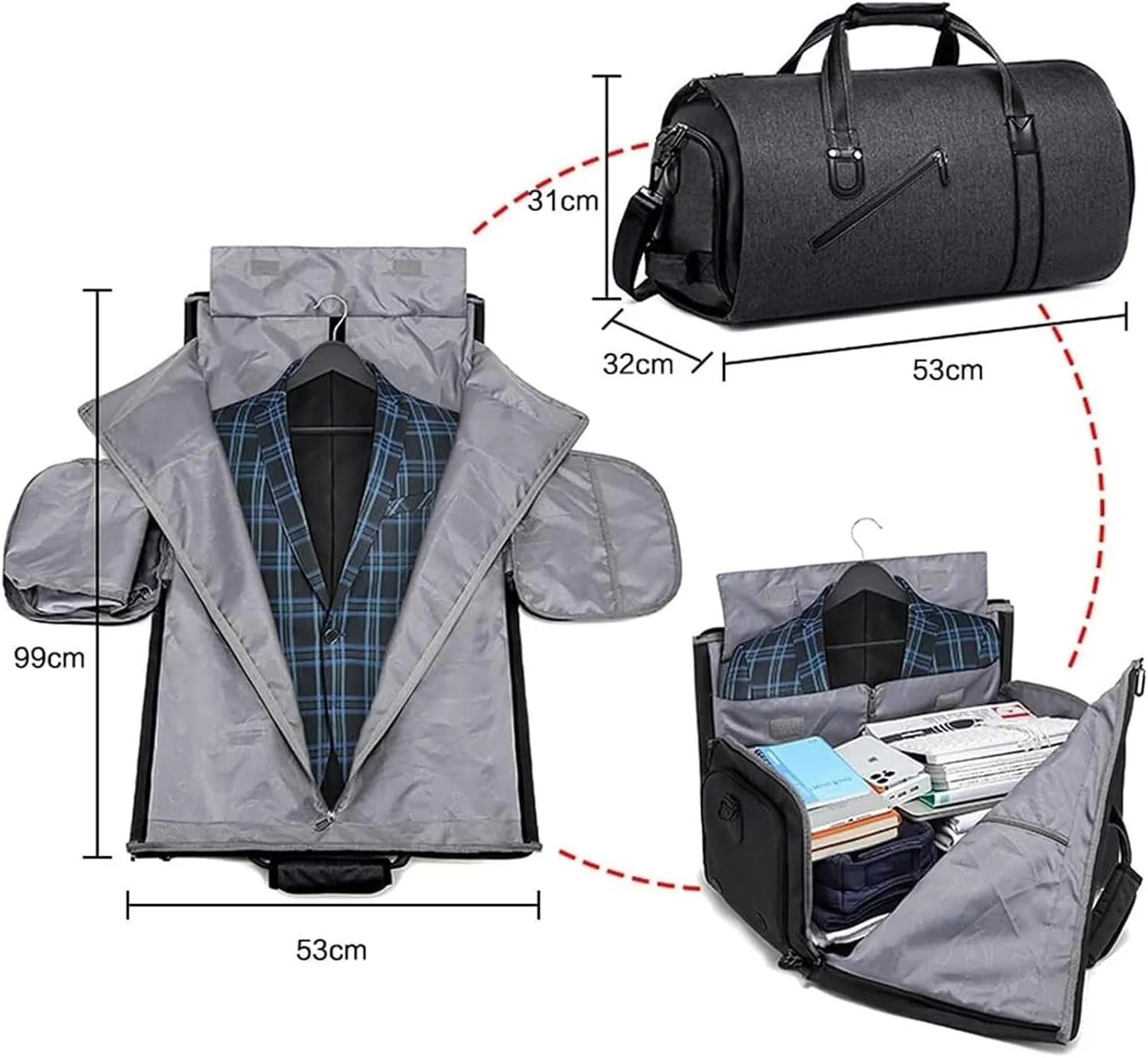Weekender Travel Bag Travel Garment Bag Versatile 2-in-1 Hanging Suitcase for Men and Women Business Weekend Sport Gym Bag