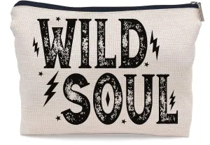 Wild Soul Western Boho Hippie Rock and Roll Makeup Bag Make up Cosmetic Bag Small Zipper Pouch,Birthday Gifts for Rockers Women Friends