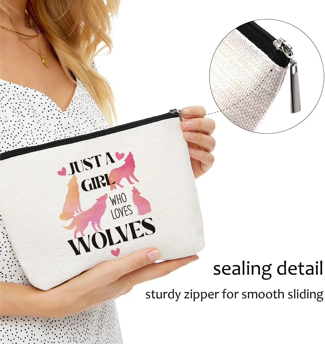 Wolves Makeup Bag Wolf Gifts for Women Girls Wolf Lover Gift Cute Wolf Stuff Merch Animal Lover Breeder Funny Birthday Christmas Gift for Daughter Cousin Sister Bestie BFF Just A Girl Who Loves Wolves