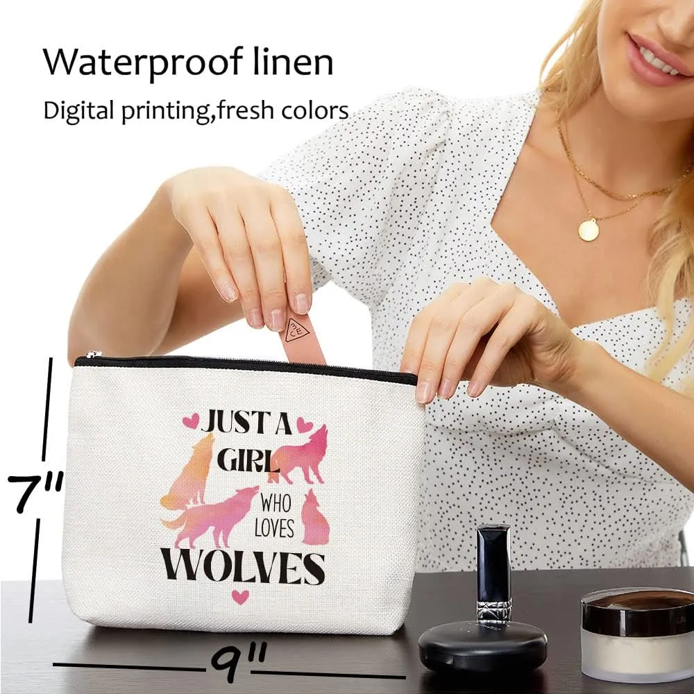 Wolves Makeup Bag Wolf Gifts for Women Girls Wolf Lover Gift Cute Wolf Stuff Merch Animal Lover Breeder Funny Birthday Christmas Gift for Daughter Cousin Sister Bestie BFF Just A Girl Who Loves Wolves