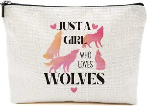 Wolves Makeup Bag Wolf Gifts for Women Girls Wolf Lover Gift Cute Wolf Stuff Merch Animal Lover Breeder Funny Birthday Christmas Gift for Daughter Cousin Sister Bestie BFF Just A Girl Who Loves Wolves