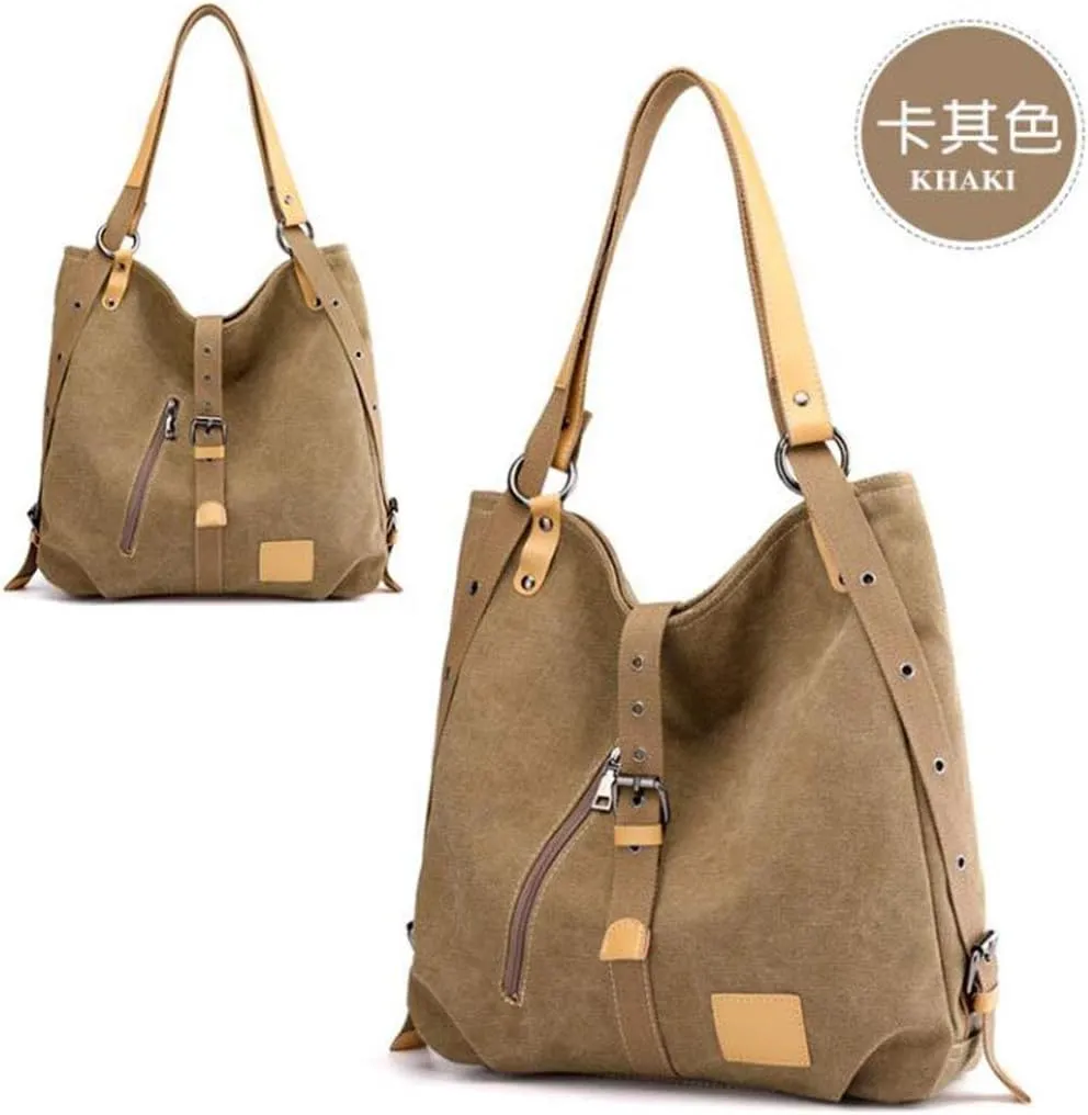 Women Canvas Casual Multifunctional Microfiber Leather Large Capacity Handbag Shoulder Bags Backpack