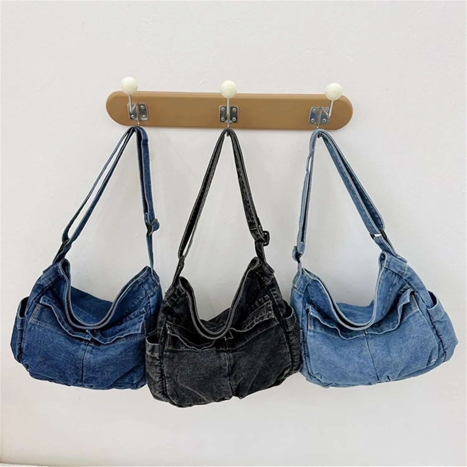 Women Casual Satchel Bag Large Capacity Denim Vintage Messenger Bag Adjustable Strap Daily Tote Bag