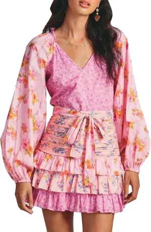 Womens Bohemian Puff Sleeve Dress Boho V-Neck Ruffle Layered Hem Mini Dress Floral Flowy Ruffle Tiered Short Dresses