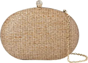 Womens Clutch Handbag Straw Evening Bag Chic Chain Shoulder Oval Tote Bag for Party Travel Wedding Prom 2025