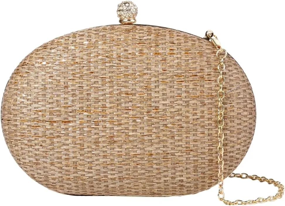 Womens Clutch Handbag Straw Evening Bag Chic Chain Shoulder Oval Tote Bag for Party Travel Wedding Prom 2025