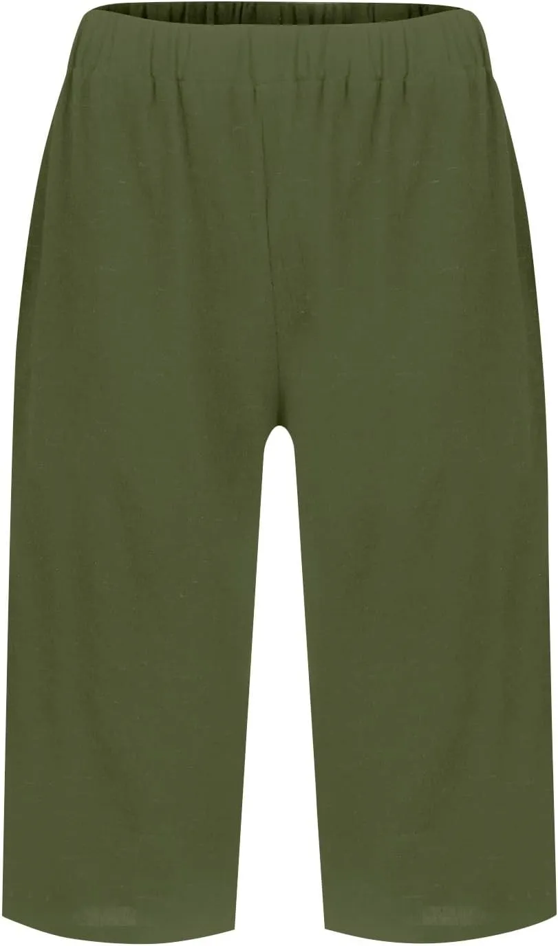 Womens Linen Tapered Capri Pants Plus Size Solid Color Cotton Linen Casual Summer 2025 Straight Leg Cropped Trouser