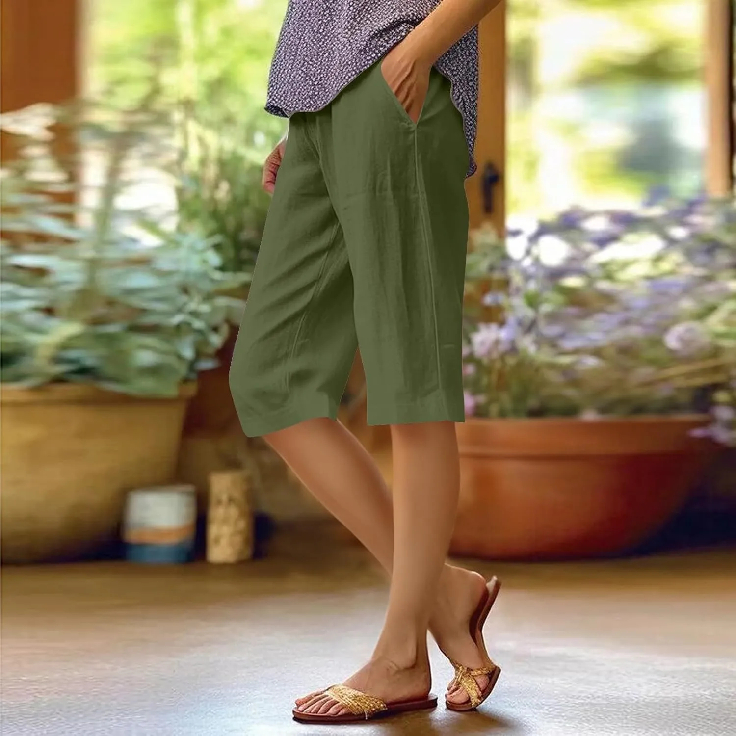 Womens Linen Tapered Capri Pants Plus Size Solid Color Cotton Linen Casual Summer 2025 Straight Leg Cropped Trouser