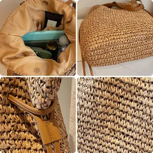Women's Straw Woven Beach Tote Bags Boho Crochet Summer Trendy Shoulder Bags Large Bucket Handmade Tote Purse