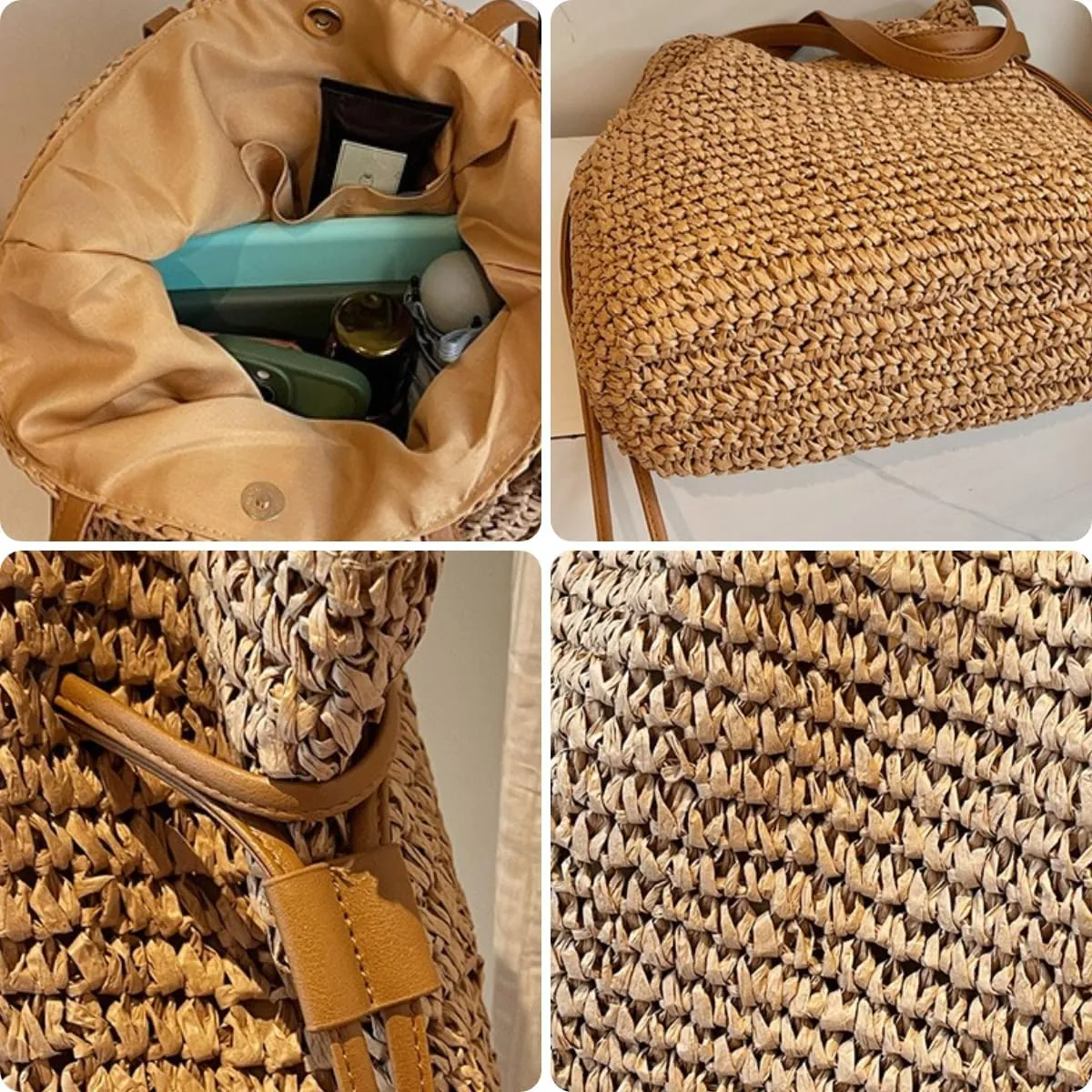 Women's Straw Woven Beach Tote Bags Boho Crochet Summer Trendy Shoulder Bags Large Bucket Handmade Tote Purse