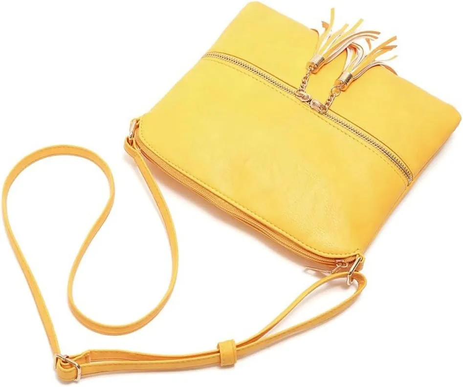 Women's Trendy Crossbody Bag Small Tote Bags PU Leather Satchel Purse Shoulder Bags Handbag with Tassels