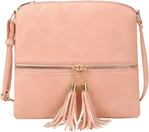 Women's Trendy Crossbody Bag Small Tote Bags PU Leather Satchel Purse Shoulder Bags Handbag with Tassels