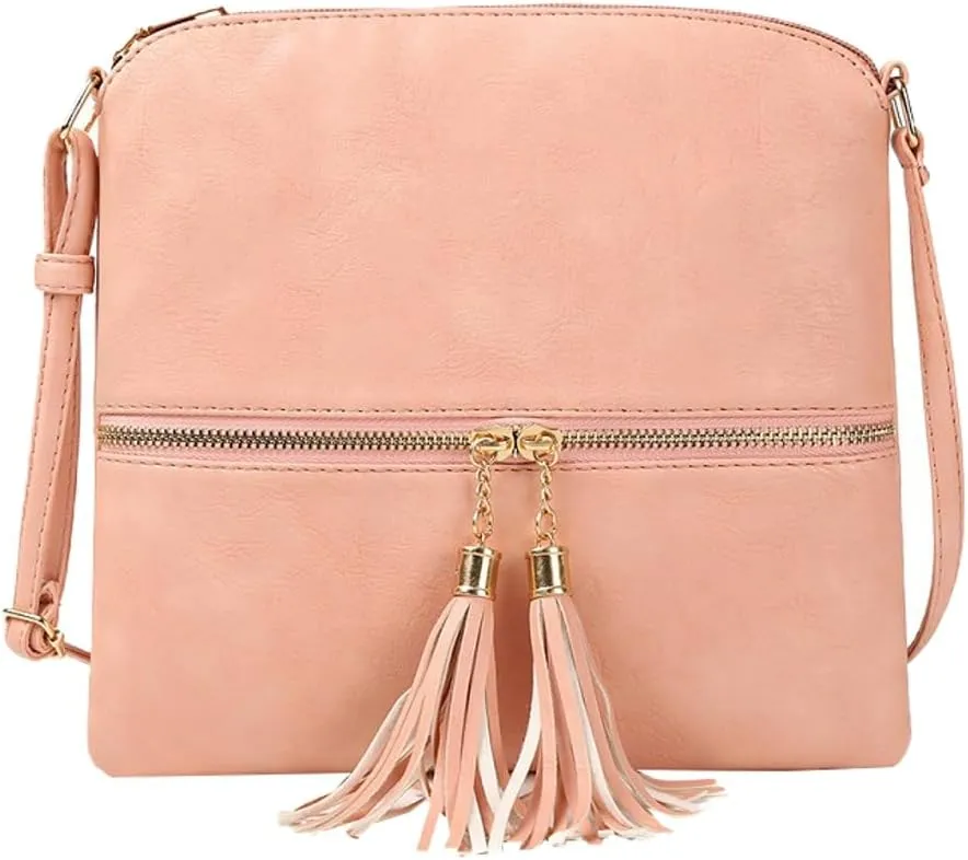Women's Trendy Crossbody Bag Small Tote Bags PU Leather Satchel Purse Shoulder Bags Handbag with Tassels