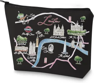 WZMPA London City Map Cosmetic Bag London Travel Gift London Long Distance Relationship Makeup Zipper Pouch Bag For Family Friend (London -BL)