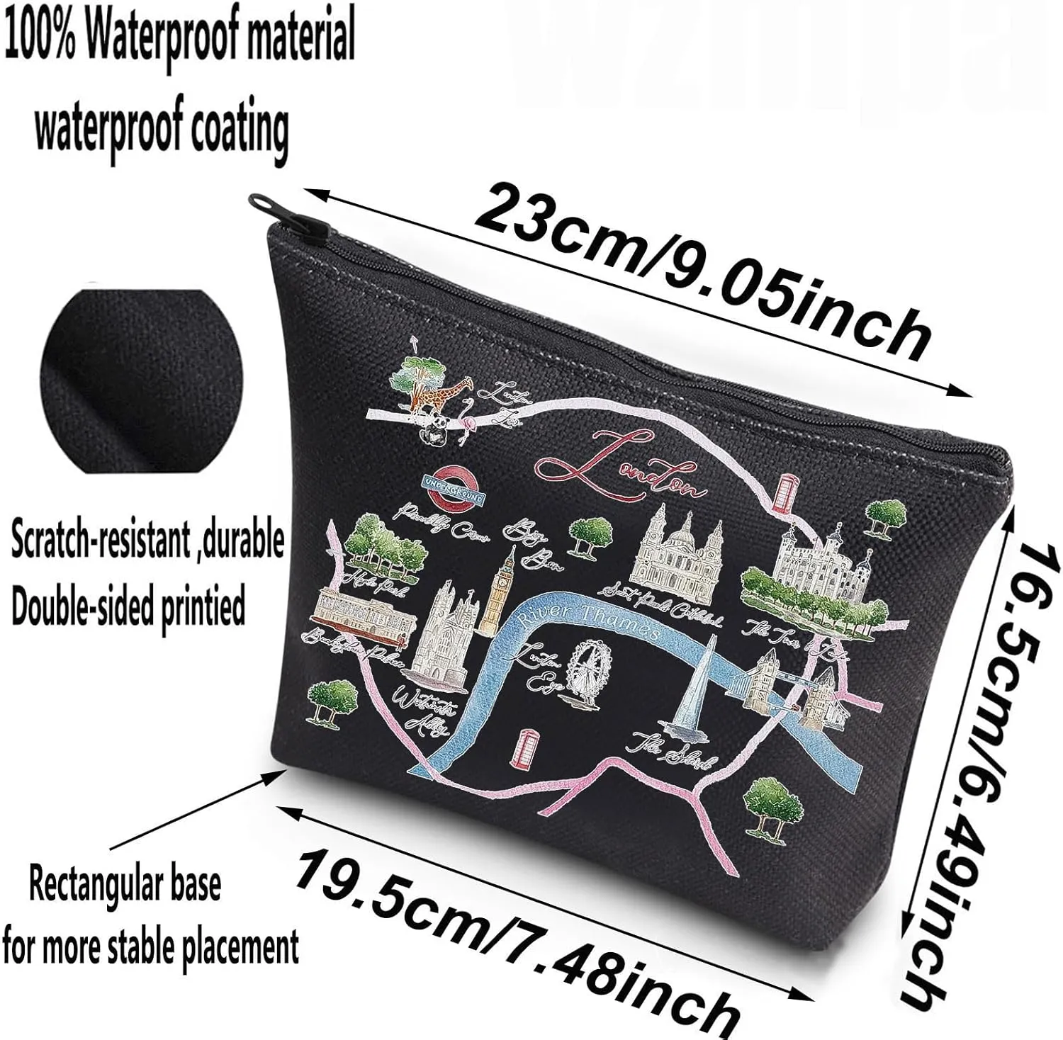 WZMPA London City Map Cosmetic Bag London Travel Gift London Long Distance Relationship Makeup Zipper Pouch Bag For Family Friend (London -BL)