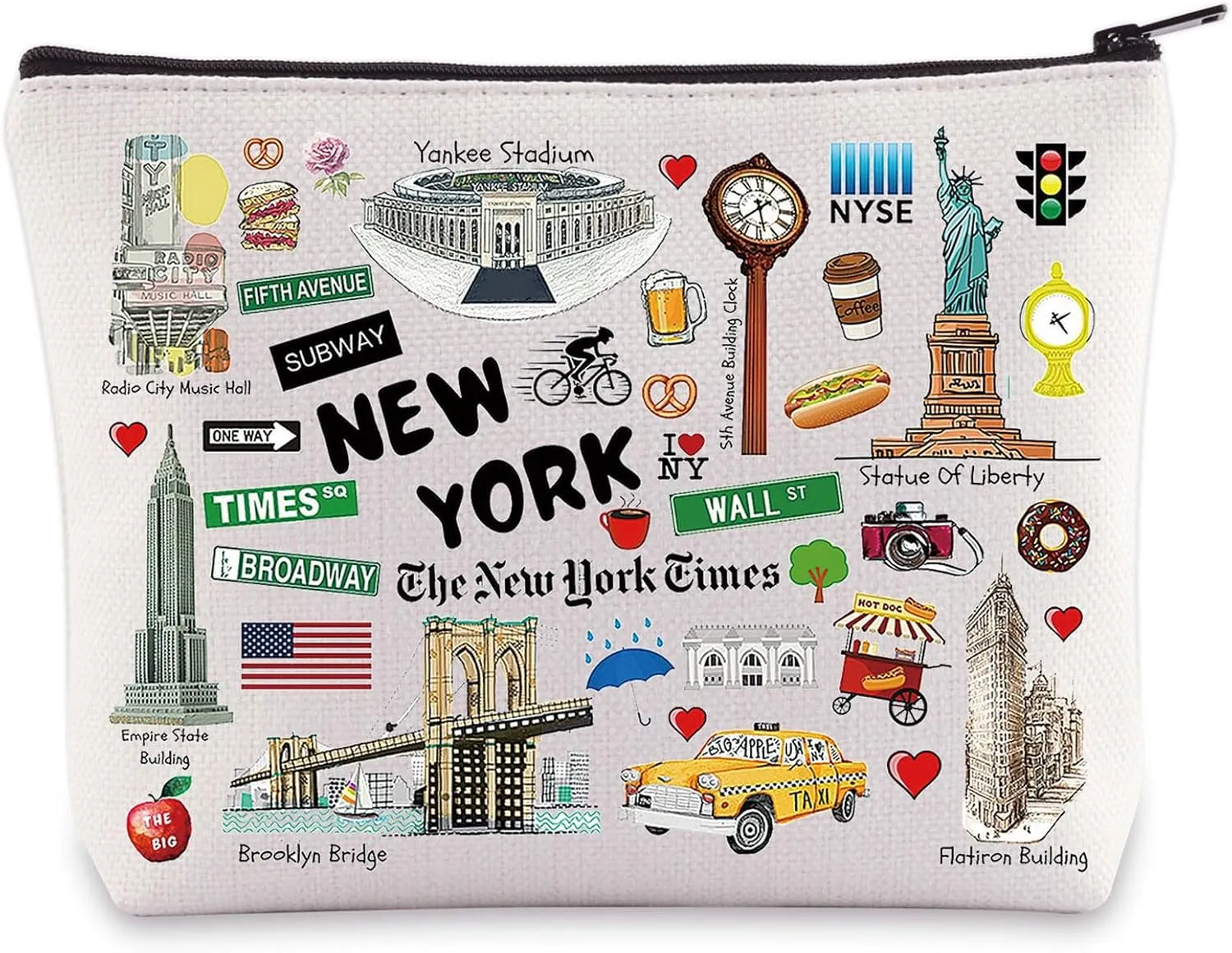 WZMPA New York Cosmetic Bag - Souvenir Gift & Vacation Makeup Zipper Pouch