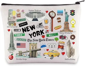 WZMPA New York Cosmetic Bag - Souvenir Gift & Vacation Makeup Zipper Pouch