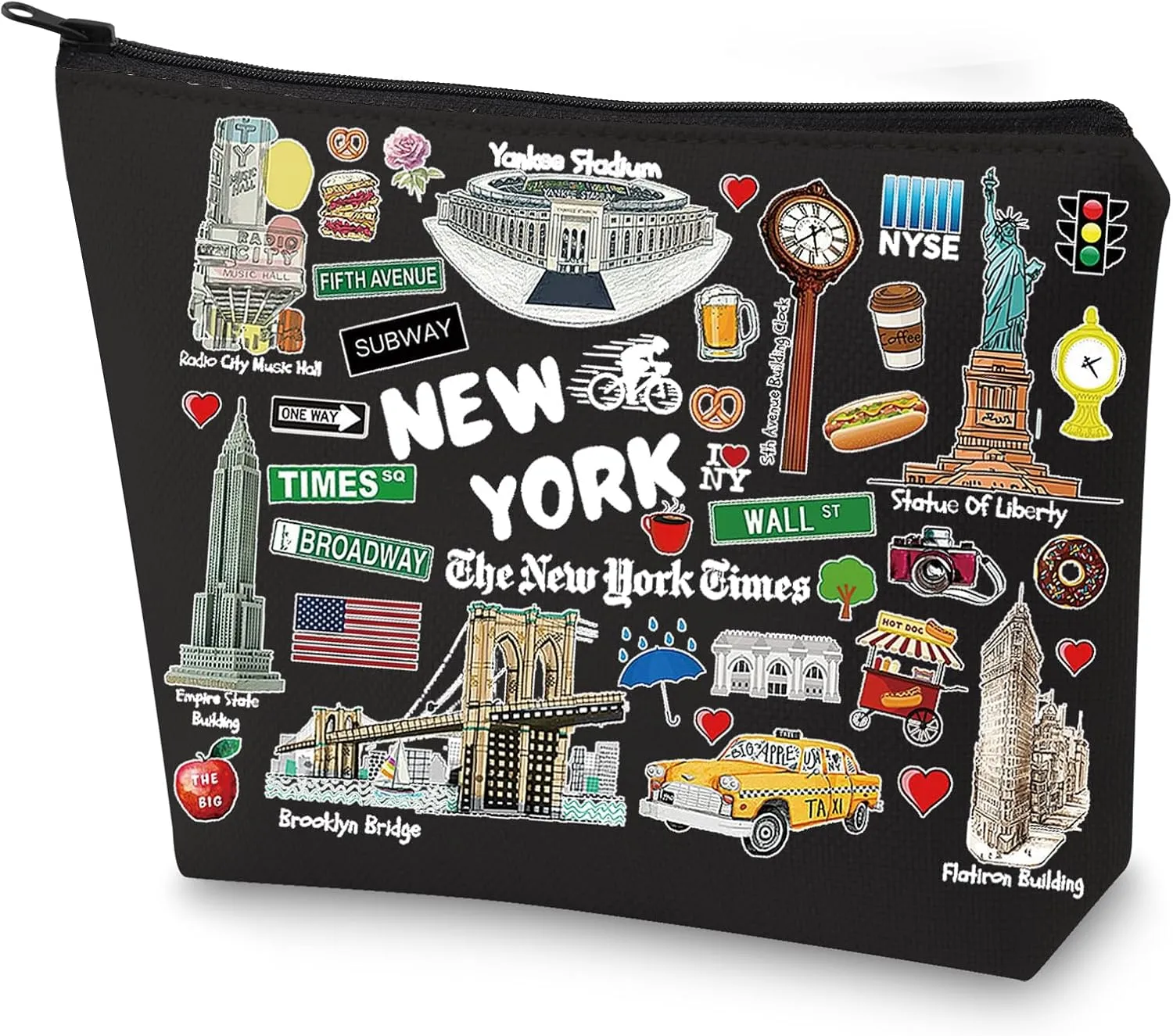 WZMPA New York Cosmetic Bag - Souvenir Gift, Vacation Makeup Pouch, Zipper, Merchandise (New York-BL)