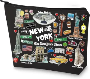 WZMPA New York Cosmetic Bag - Souvenir Gift, Vacation Makeup Pouch, Zipper, Merchandise (New York-BL)