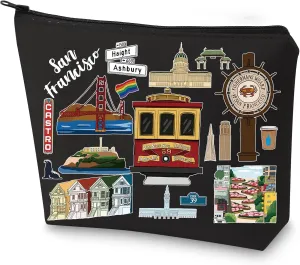 WZMPA San Francisco Travel Cosmetic Bag Gift San Francisco Souvenir Gift San Francisco Makeup Zipper Pouch Bag San Francisco Merchandise (San Francisco-BL)