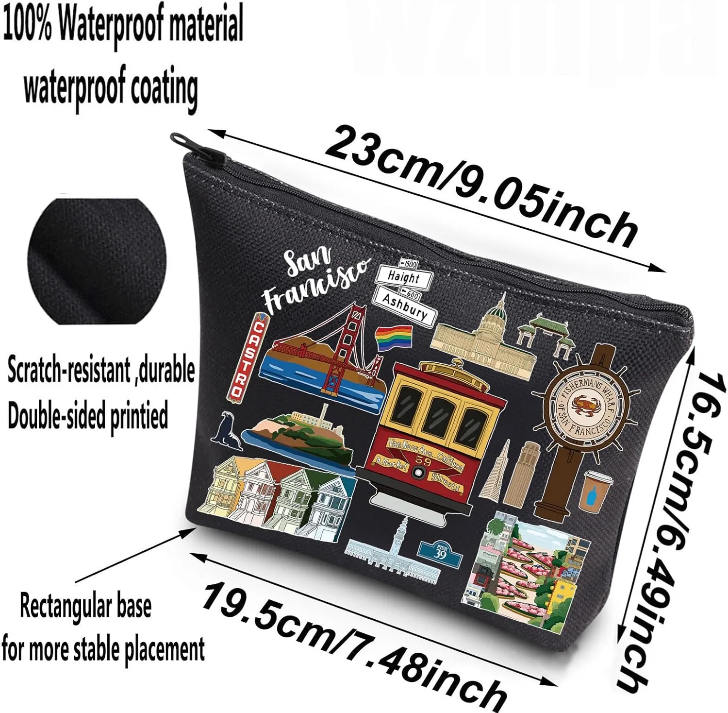 WZMPA San Francisco Travel Cosmetic Bag Gift San Francisco Souvenir Gift San Francisco Makeup Zipper Pouch Bag San Francisco Merchandise (San Francisco-BL)