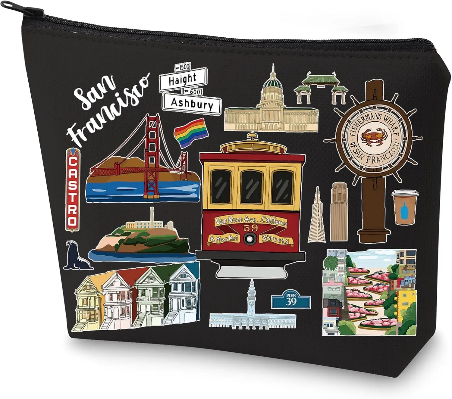 WZMPA San Francisco Travel Cosmetic Bag Gift San Francisco Souvenir Gift San Francisco Makeup Zipper Pouch Bag San Francisco Merchandise (San Francisco-BL)