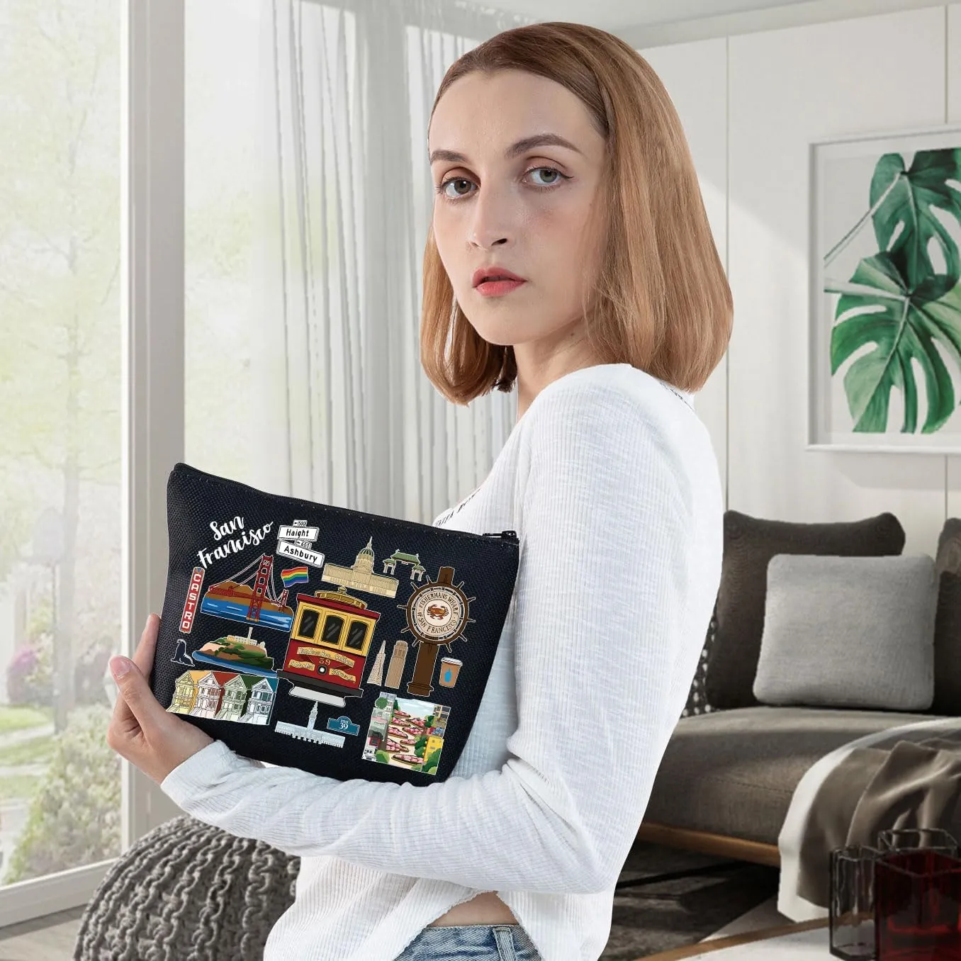 WZMPA San Francisco Travel Cosmetic Bag Gift San Francisco Souvenir Gift San Francisco Makeup Zipper Pouch Bag San Francisco Merchandise (San Francisco-BL)