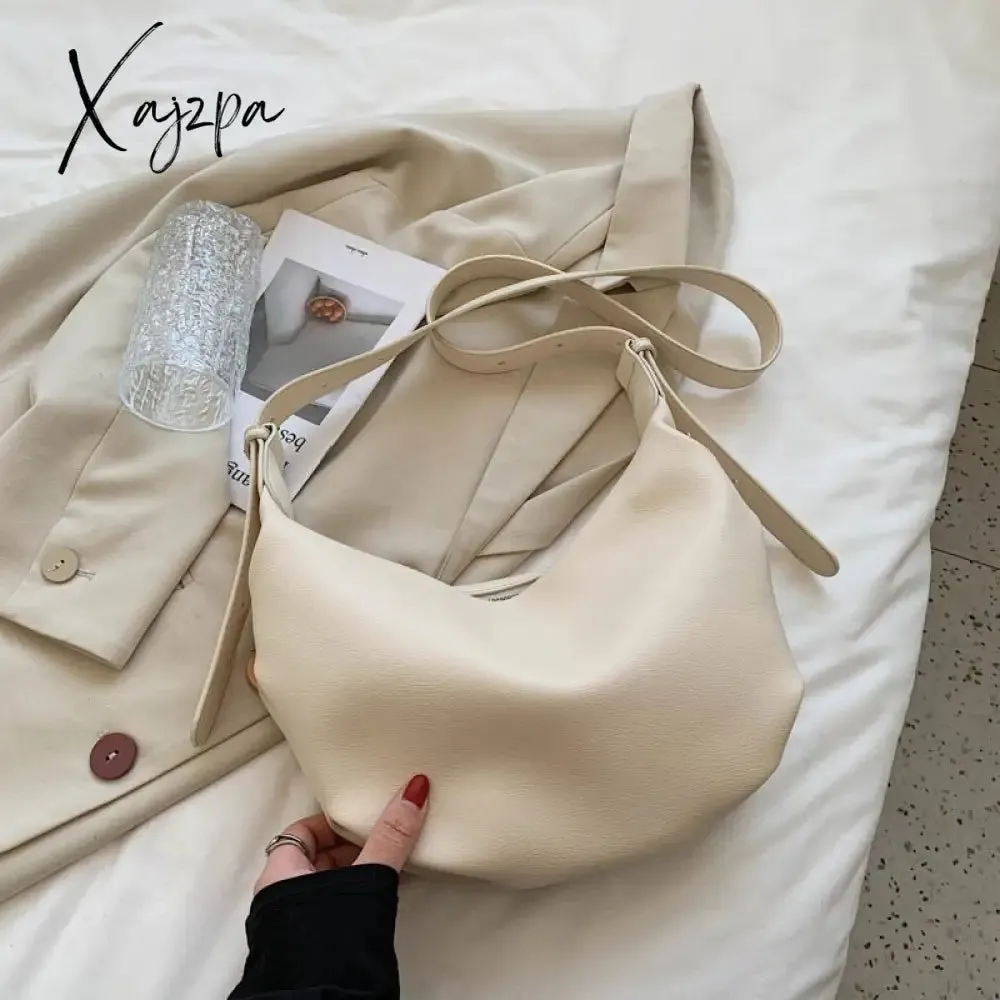 Xajzpa - Luxury Handbags Women Hobos Bags Designer Vintage Female Shoulder Bag Sac New White Simple Soft Leather Messenger Bag Women