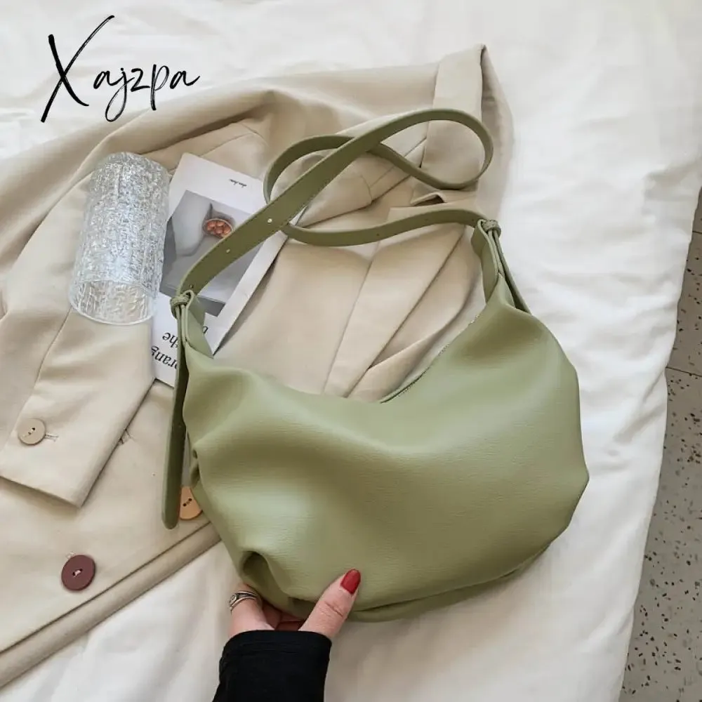Xajzpa - Luxury Handbags Women Hobos Bags Designer Vintage Female Shoulder Bag Sac New White Simple Soft Leather Messenger Bag Women
