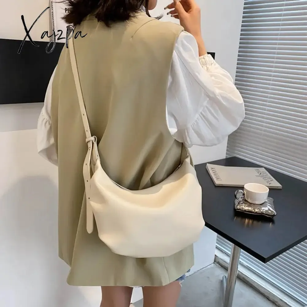 Xajzpa - Luxury Handbags Women Hobos Bags Designer Vintage Female Shoulder Bag Sac New White Simple Soft Leather Messenger Bag Women