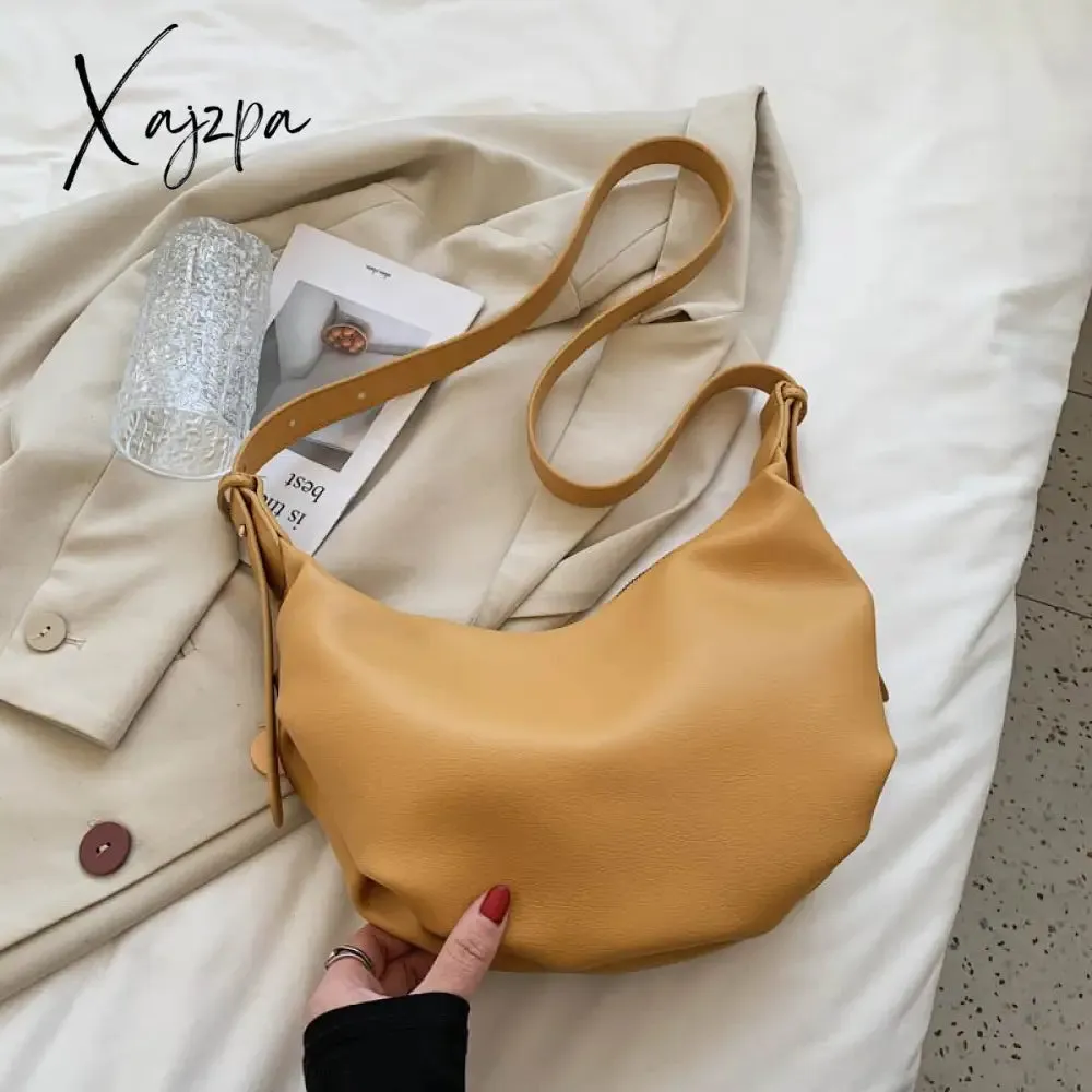 Xajzpa - Luxury Handbags Women Hobos Bags Designer Vintage Female Shoulder Bag Sac New White Simple Soft Leather Messenger Bag Women