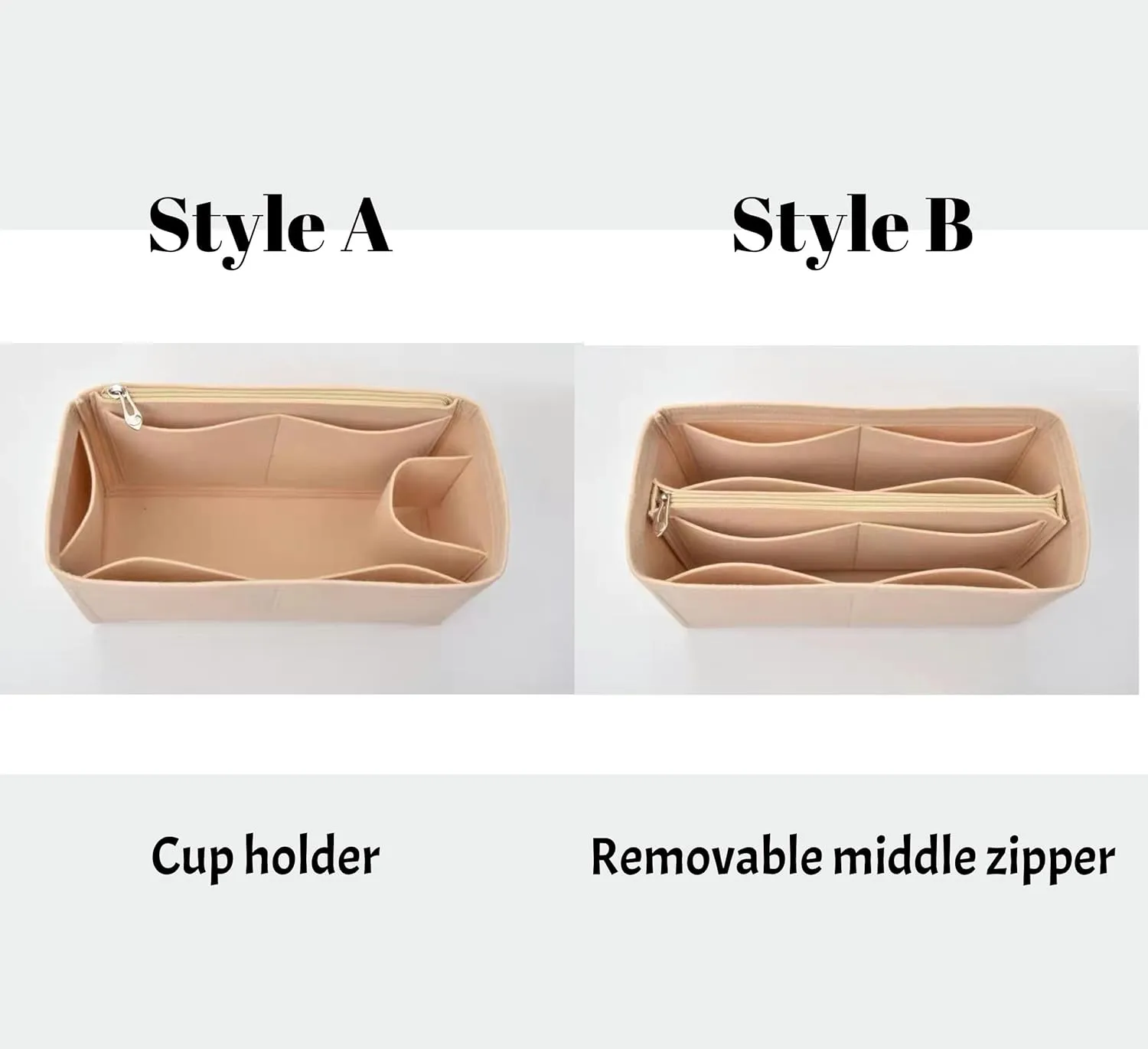 Xoppia Bag Organizer compatible with Tods T Timeless Shopping Bag Mini. Felt Insert Liner for Women Handbag. (Beige, Style B)