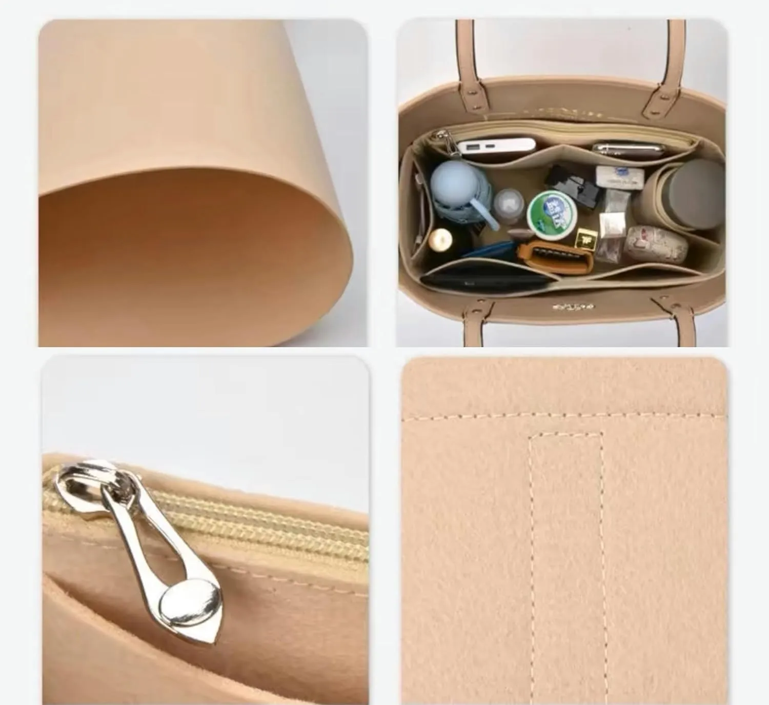 Xoppia Bag Organizer compatible with Tods T Timeless Shopping Bag Mini. Felt Insert Liner for Women Handbag. (Beige, Style B)