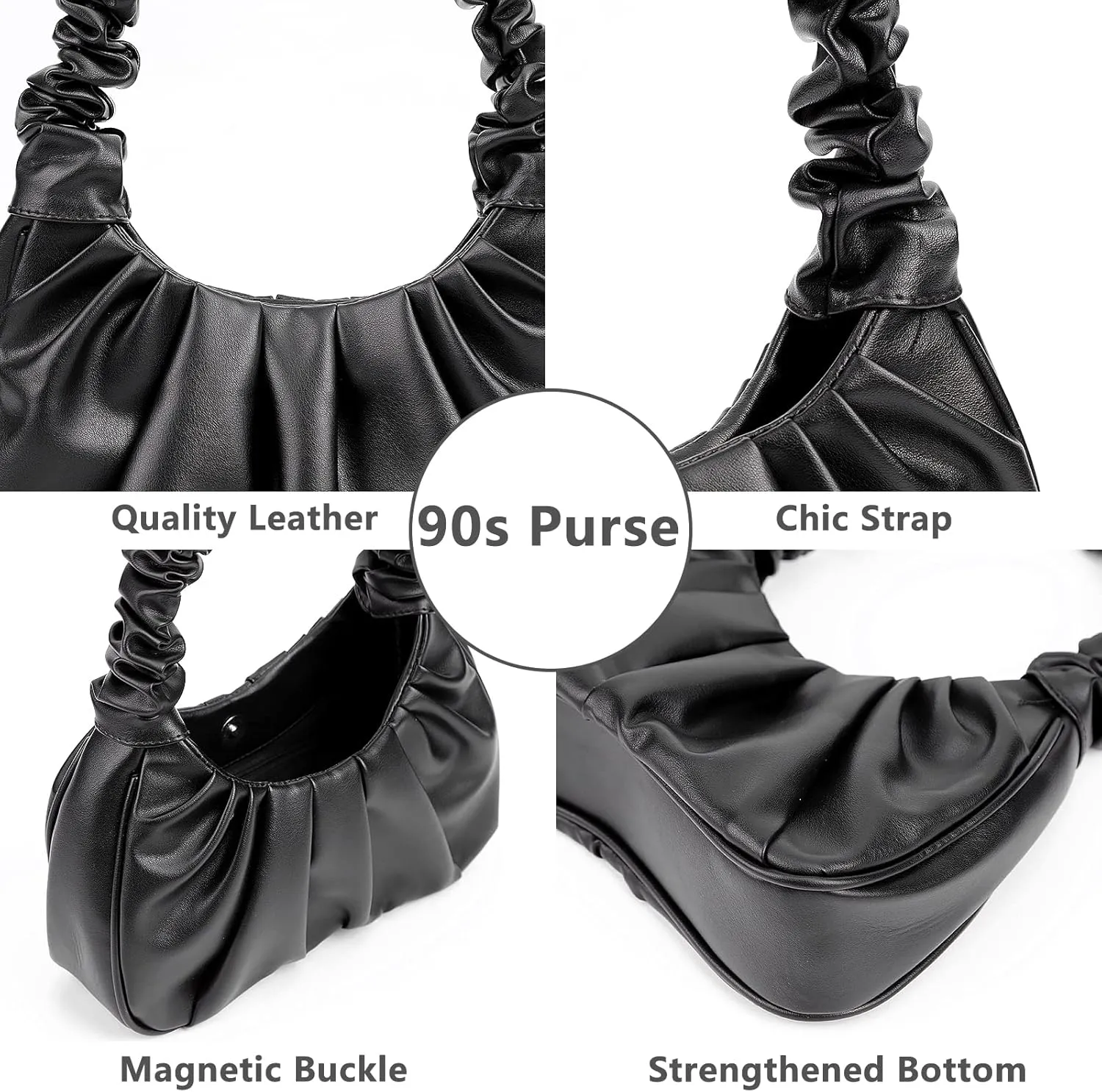 Y2K Purse Bags Chic Pouch Bag Vegan Leather Hobo Handbag Mini Shoulder Bag Underarm Bag Purse for Women