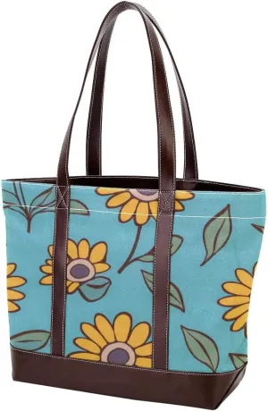 Yellow Sunflower-256 Tote Bags Durable Leather Canvas Purses and Handbags for Women Top Handle Shoulder Satchel Hobo Bags