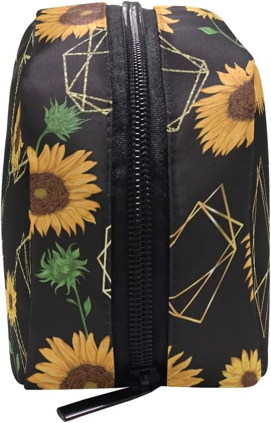 ZOEO Makeup Pouch Sunflower Chic Cafe Mini Makeup Bag Organizer Travel Zip Toiletry Bag Small Cosmetic Train Case Beauty Bag for Teens Girls Women