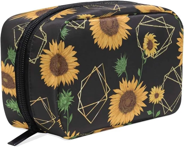 ZOEO Makeup Pouch Sunflower Chic Cafe Mini Makeup Bag Organizer Travel Zip Toiletry Bag Small Cosmetic Train Case Beauty Bag for Teens Girls Women
