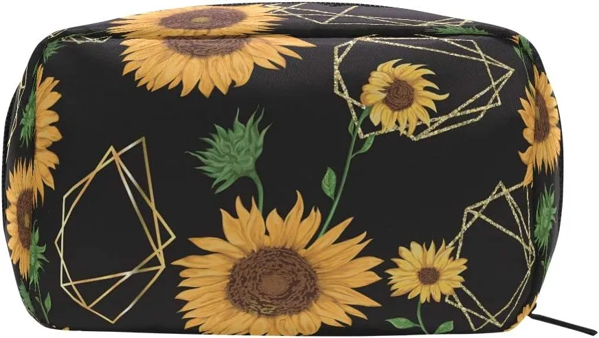 ZOEO Makeup Pouch Sunflower Chic Cafe Mini Makeup Bag Organizer Travel Zip Toiletry Bag Small Cosmetic Train Case Beauty Bag for Teens Girls Women
