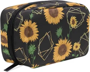 ZOEO Makeup Pouch Sunflower Chic Cafe Mini Makeup Bag Organizer Travel Zip Toiletry Bag Small Cosmetic Train Case Beauty Bag for Teens Girls Women