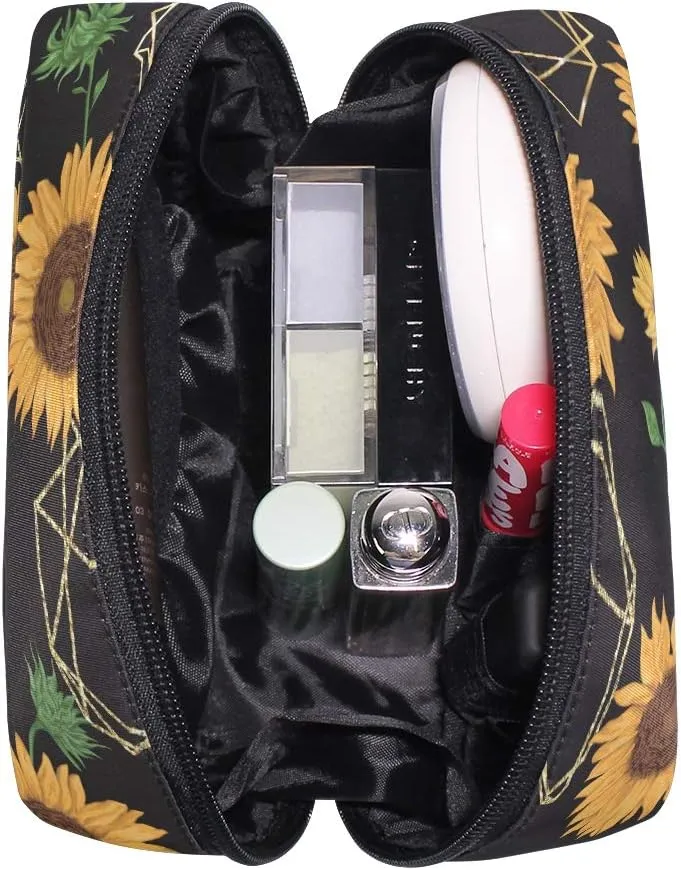 ZOEO Makeup Pouch Sunflower Chic Cafe Mini Makeup Bag Organizer Travel Zip Toiletry Bag Small Cosmetic Train Case Beauty Bag for Teens Girls Women